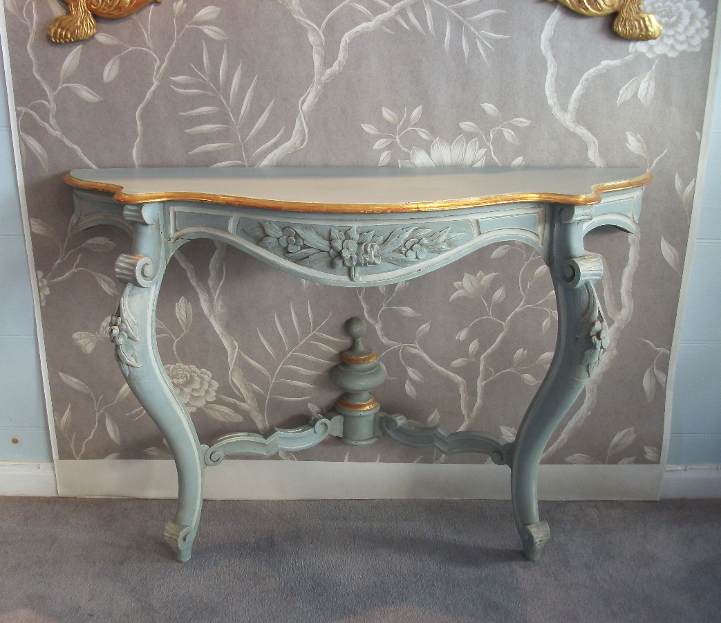 of pair of two french grey painted side tables